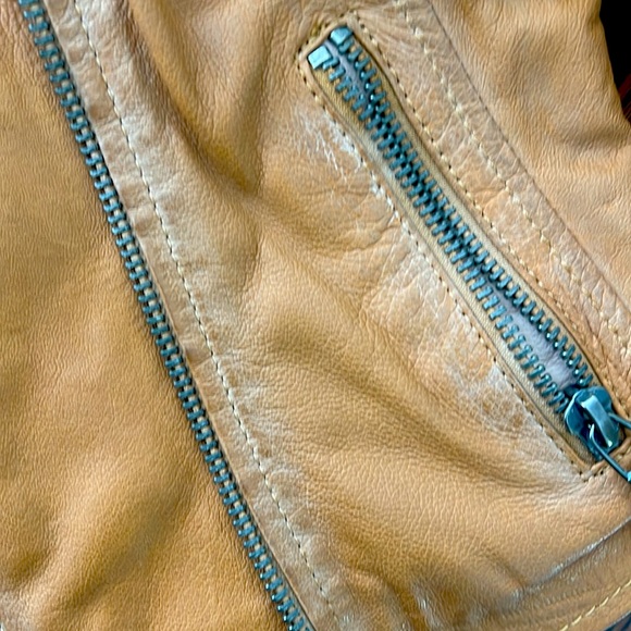 NWOT MARITIUS CHRISTY STAR MOTO LEATHER JACKET IN CARAMEL AND TAN BLUSH - Picture 6 of 15